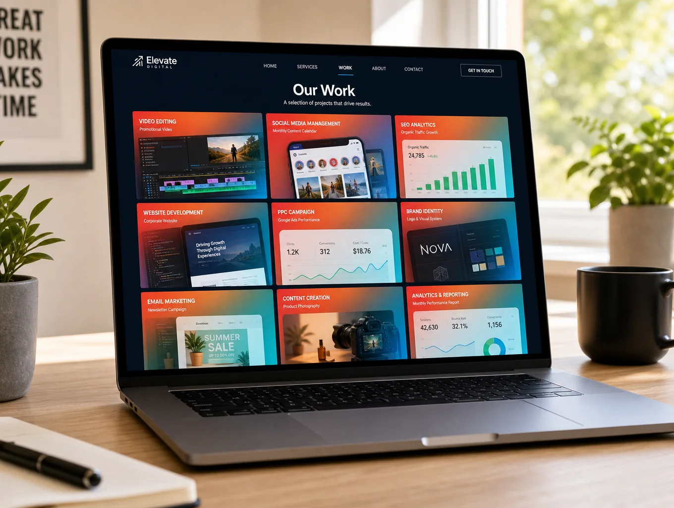 Slate Studio web design with deep purple and blue accents